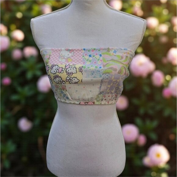 Hello Kitty Patchwork Bandeau Tube Top By NGOrder w/ Elastic Fit – S M L – NWT - Picture 4 of 8